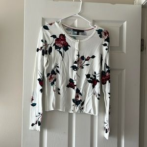 Floral white cardigan, waist length. NWT.